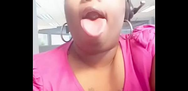  At work showing her long tongue
